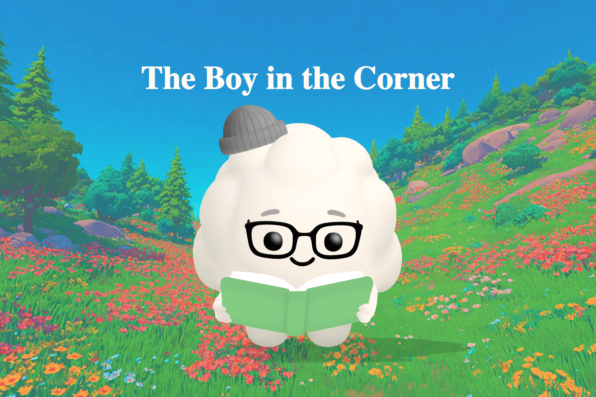 A quiet boy holding a blue rocket lunchbox sits alone in the corner of a sunny preschool room beside a tall bookshelf.