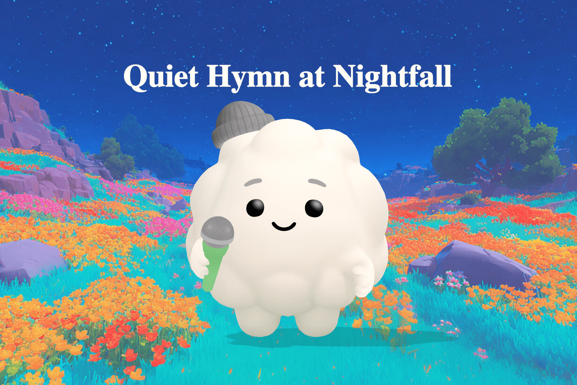 A soft, dreamy nighttime scene with glowing stars above a cozy pillow, silver clouds drifting past a warm lamplit window.