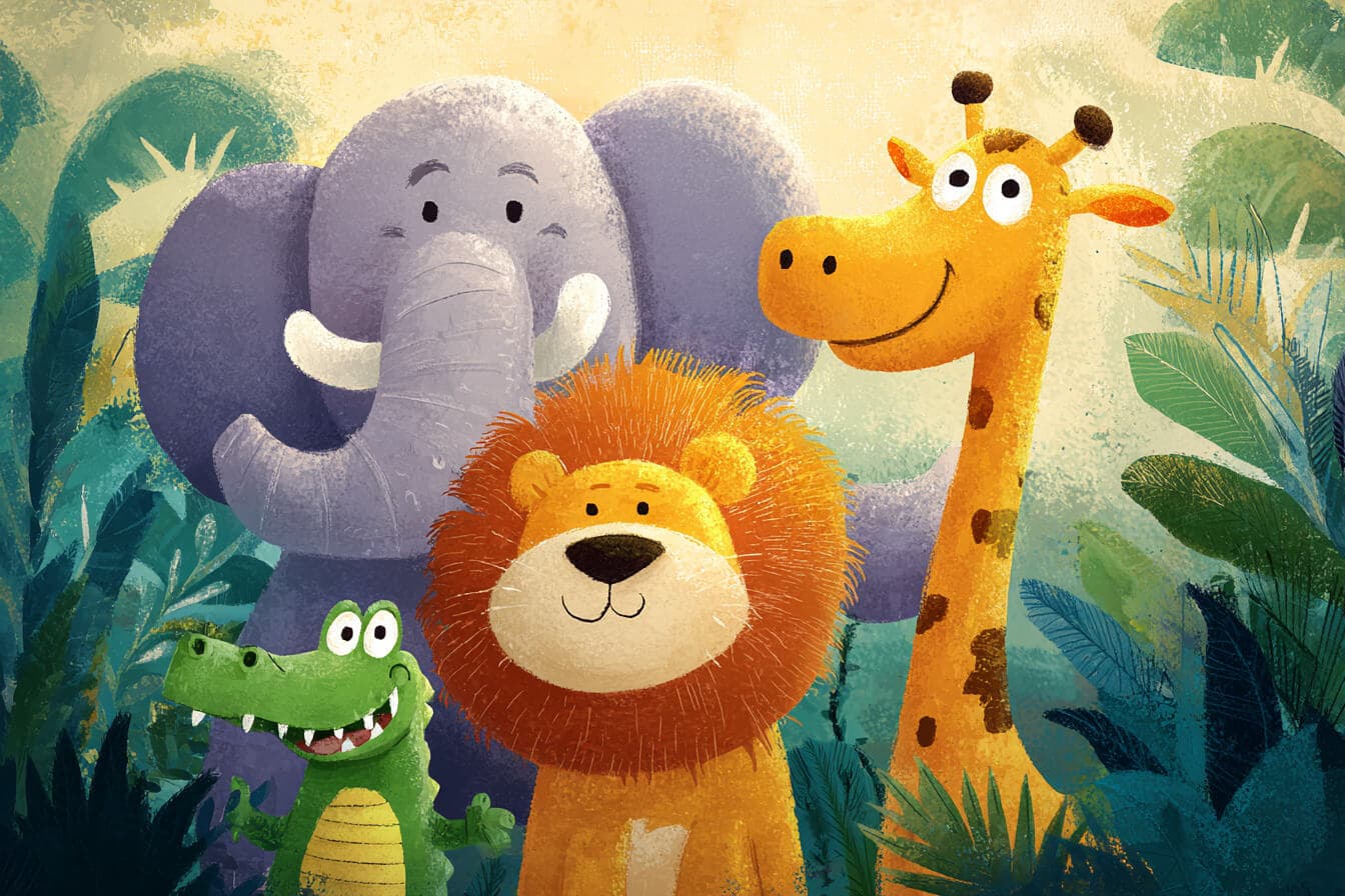 Crocodile hosting a silly safari party by a river at sunset