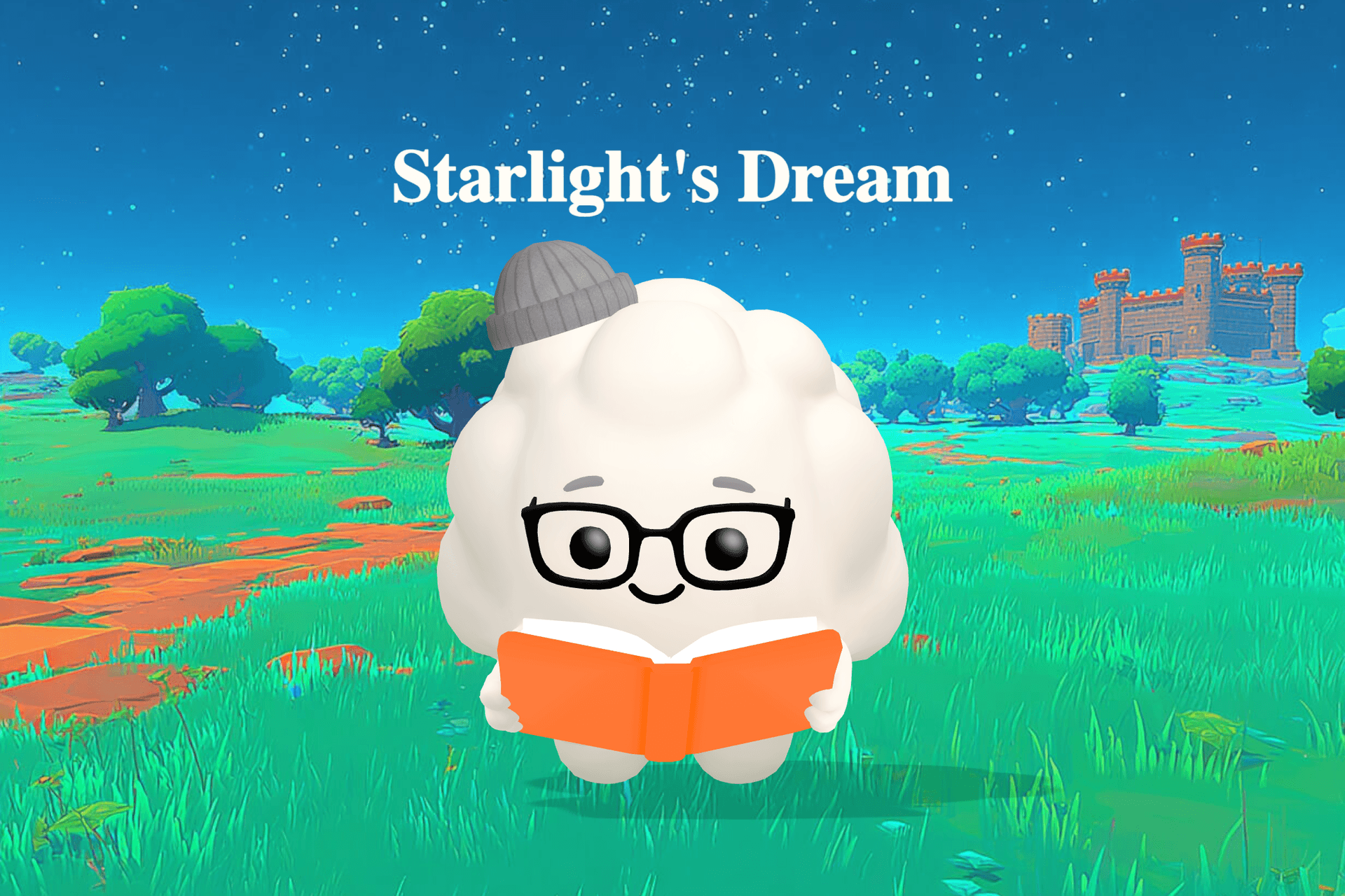 A soft, dreamy night sky glowing with dim stars above a peaceful ocean shore, evoking a calm and cozy lullaby scene for children.